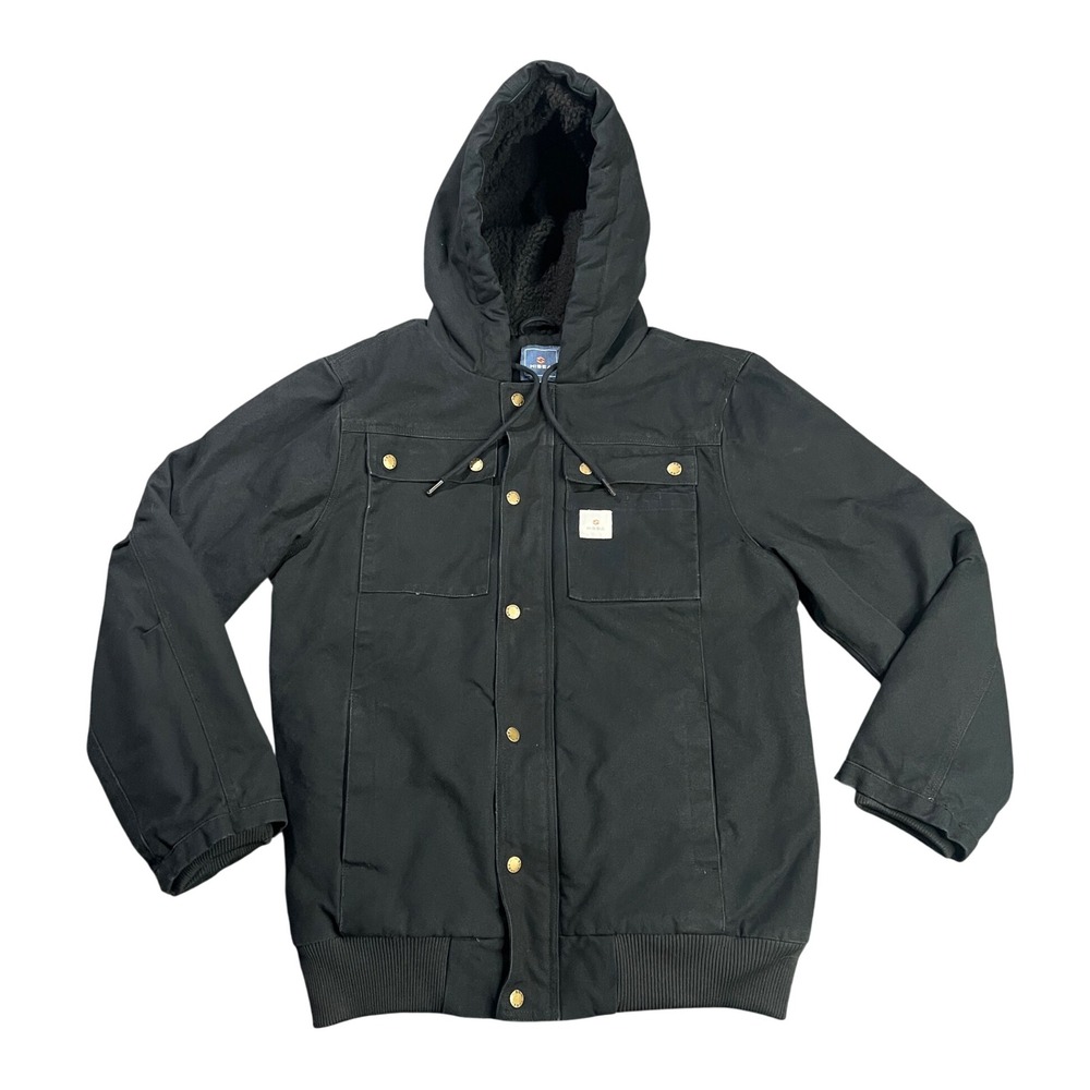 HISEA Mens Small Black Cotton Canvas Sherpa Lined Winter Duck Hooded Work Jacket